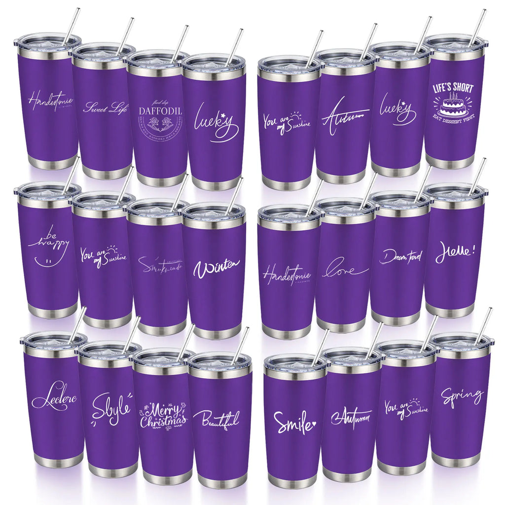 20oz Powder Coated Stainless Steel Tumbler with Lid and Straw Hole for Coffee, Travel and Laser Engraving