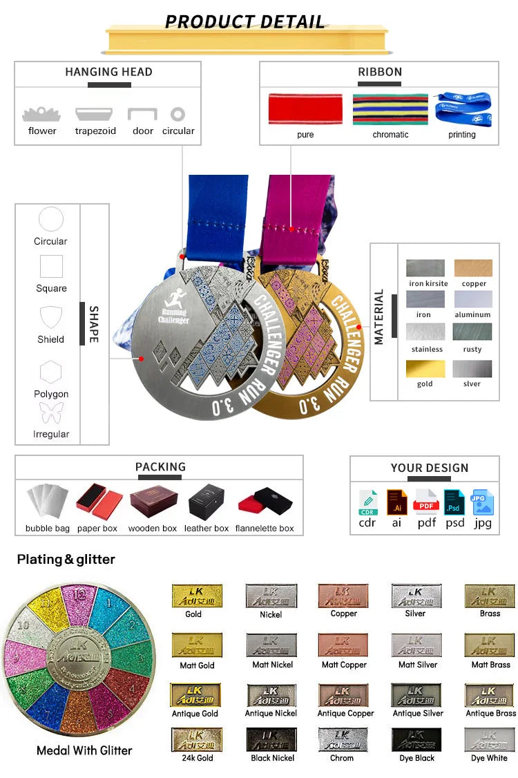 Custom Zinc Alloy Medal with Soft Enamel | 70mm Marathon Finisher Awards & Corporate Recognition | 50 MOQ