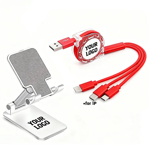 Custom 3-in-1 Charging Cable Electronic Gift Set - Personalized Logo