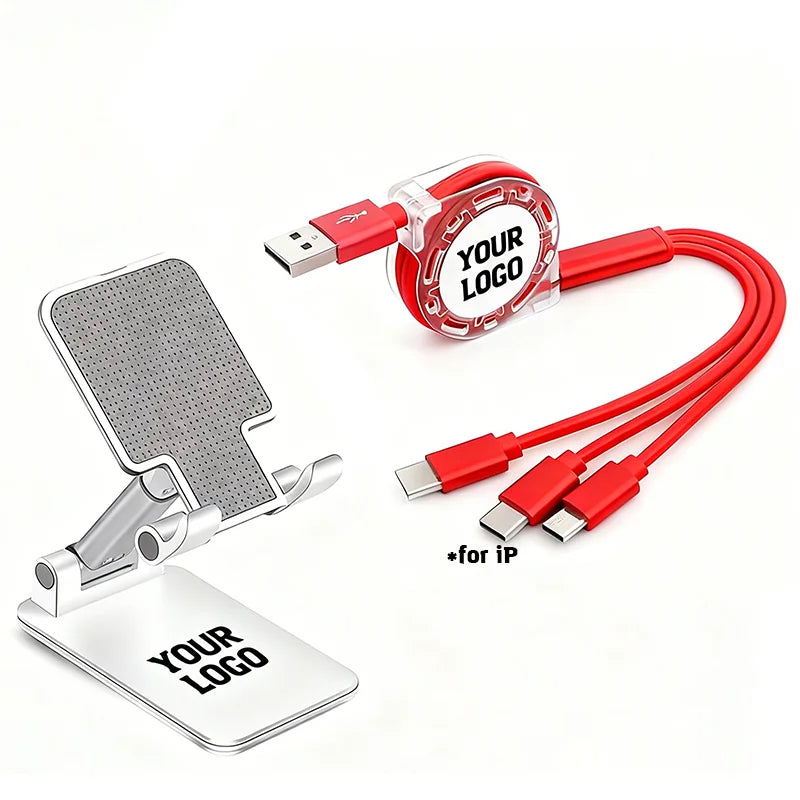 Custom 3-in-1 Charging Cable Electronic Gift Set - Personalized Logo