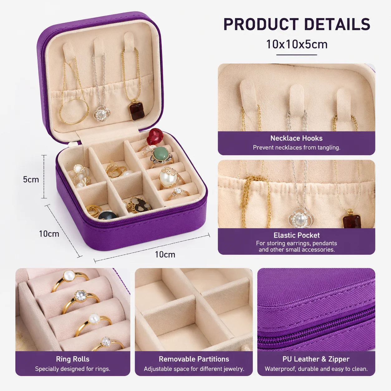 Custom PU Leather Mini Zipper Jewelry Box with Logo | MOQ 20