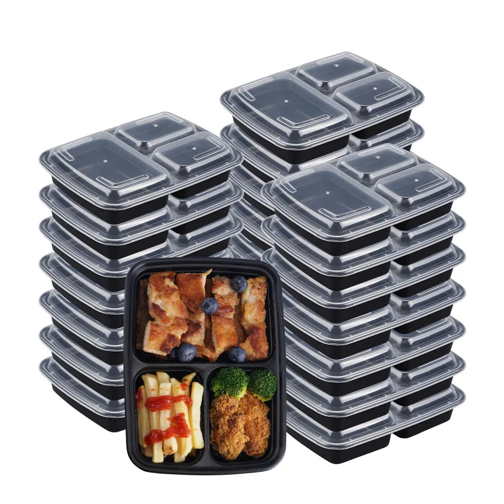 3-Compartment Food Container 33oz | PP Plastic | 15,000 MOQ | Custom