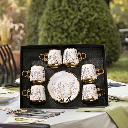 Gold Rimmed Arabic Coffee Cup Set 6pcs | 200 Logo MOQ | EU Certified