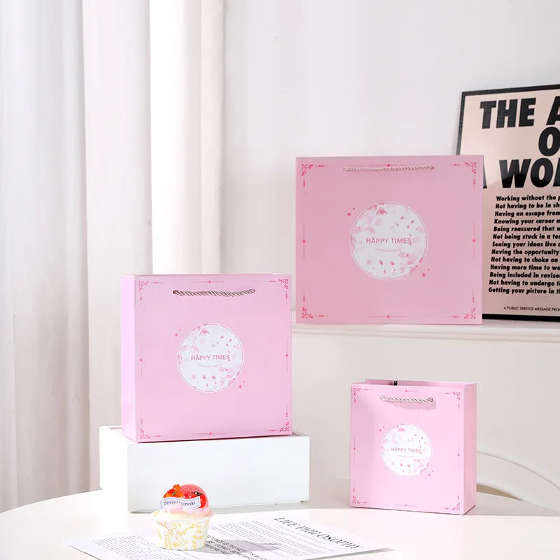 Custom 210gsm Recycled Pink Paper Gift Bags | MOQ 48, Offset Print, Twisted Handles