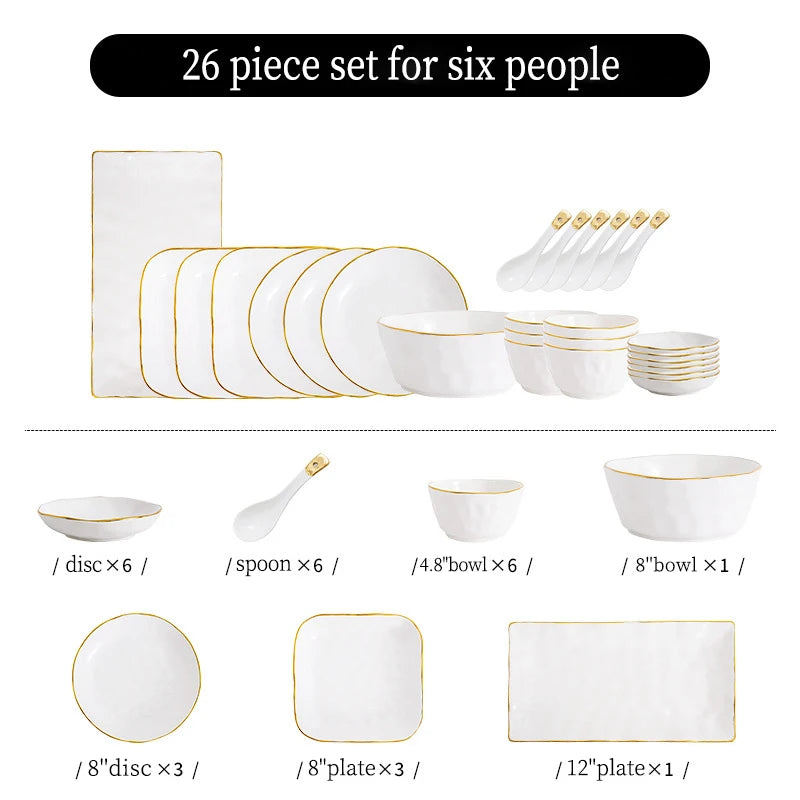Nordic Ceramic Dinnerware Set | Gold Rim Tableware
