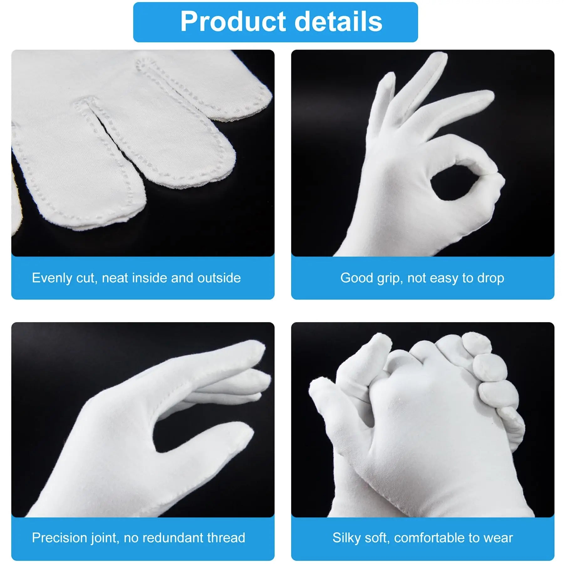 Custom 100% Cotton Gloves: Needle Detection, Breathable, Lightweight for Jewelry & Inspection