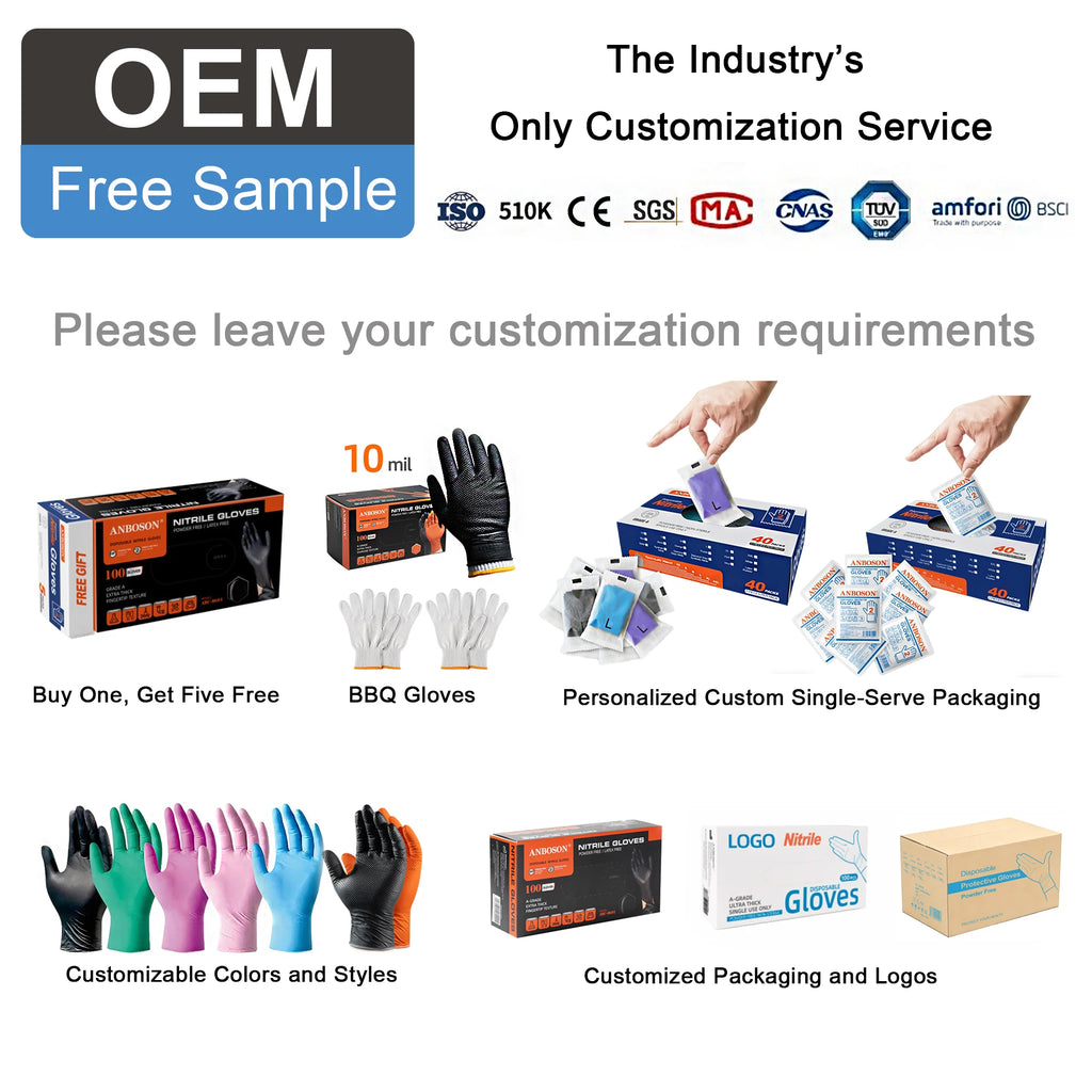 Custom Nitrile Disposable Gloves 10,000pcs MOQ | 510K FDA, CE, Powder-Free, 3-6mil for Medical Food