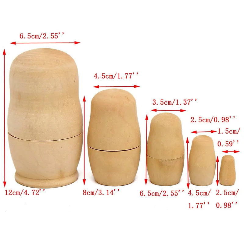 Custom Wooden Nesting Doll Set | 5-Piece Solid Wood Craft | Bulk Wholesale