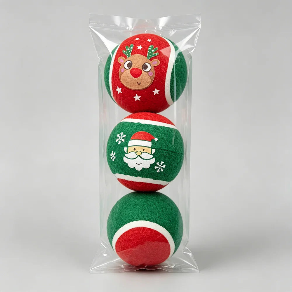 Custom Christmas Dog Toys | 3-Piece Tennis Ball Set | Holiday Pet Gifts