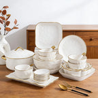 Nordic Ceramic Dinnerware Set | Gold Rim Tableware