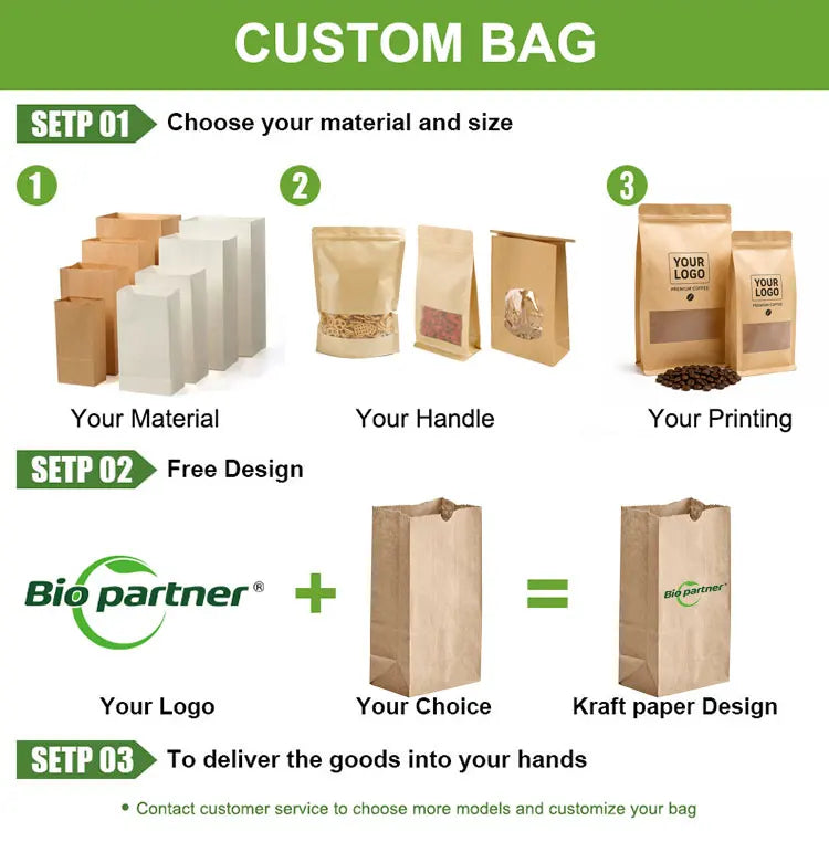 Custom Kraft Paper Bags 100% Recycled | Logo Printing | Restaurant Takeout
