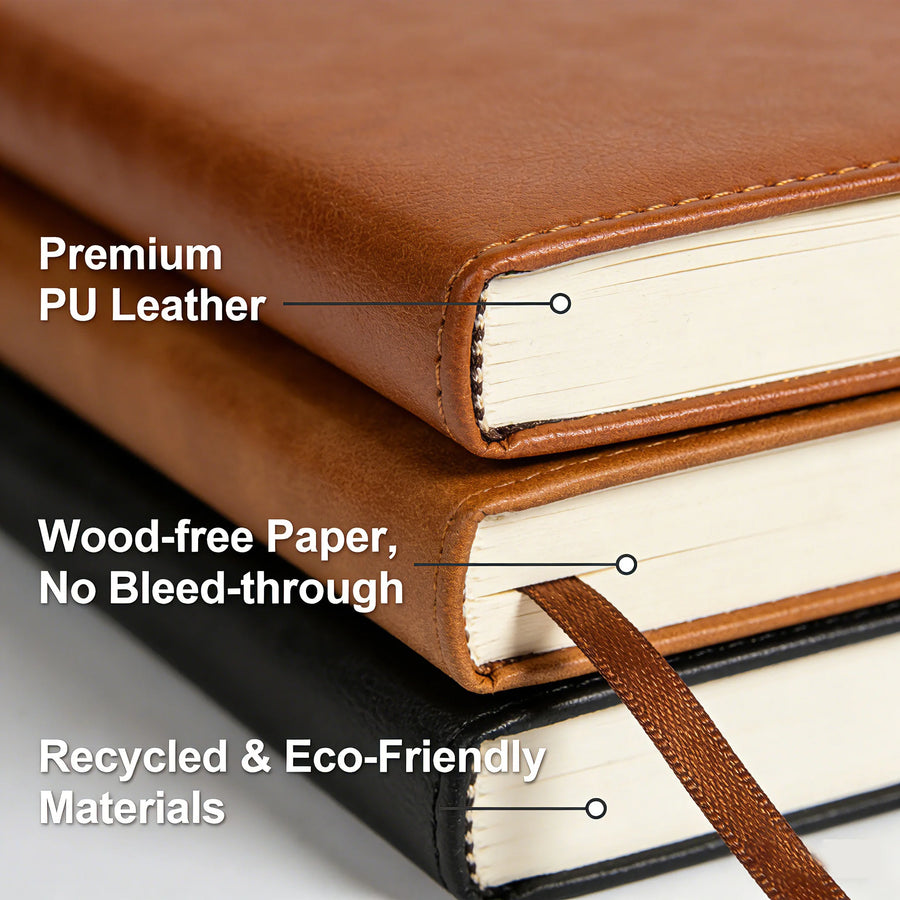 Custom PU Leather Notebook & Pen Set 500pcs MOQ | A5 Hardcover, Hot Stamp Logo, Gift Set