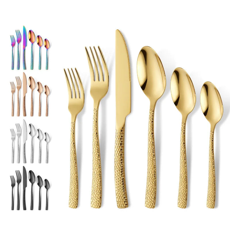 Luxury Gold Flatware Set — 18/0 Steel, 7-Day Lead, 6 Colors