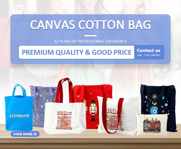 Custom Cotton Canvas Tote Bags with Logo | 50 MOQ | 8-16oz Options