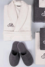 Hot Sale 100% Cotton Terry Bathrobe with Towel Slipper White Gray Couple Women and Men Robes with Customizable Embroidered LOGO
