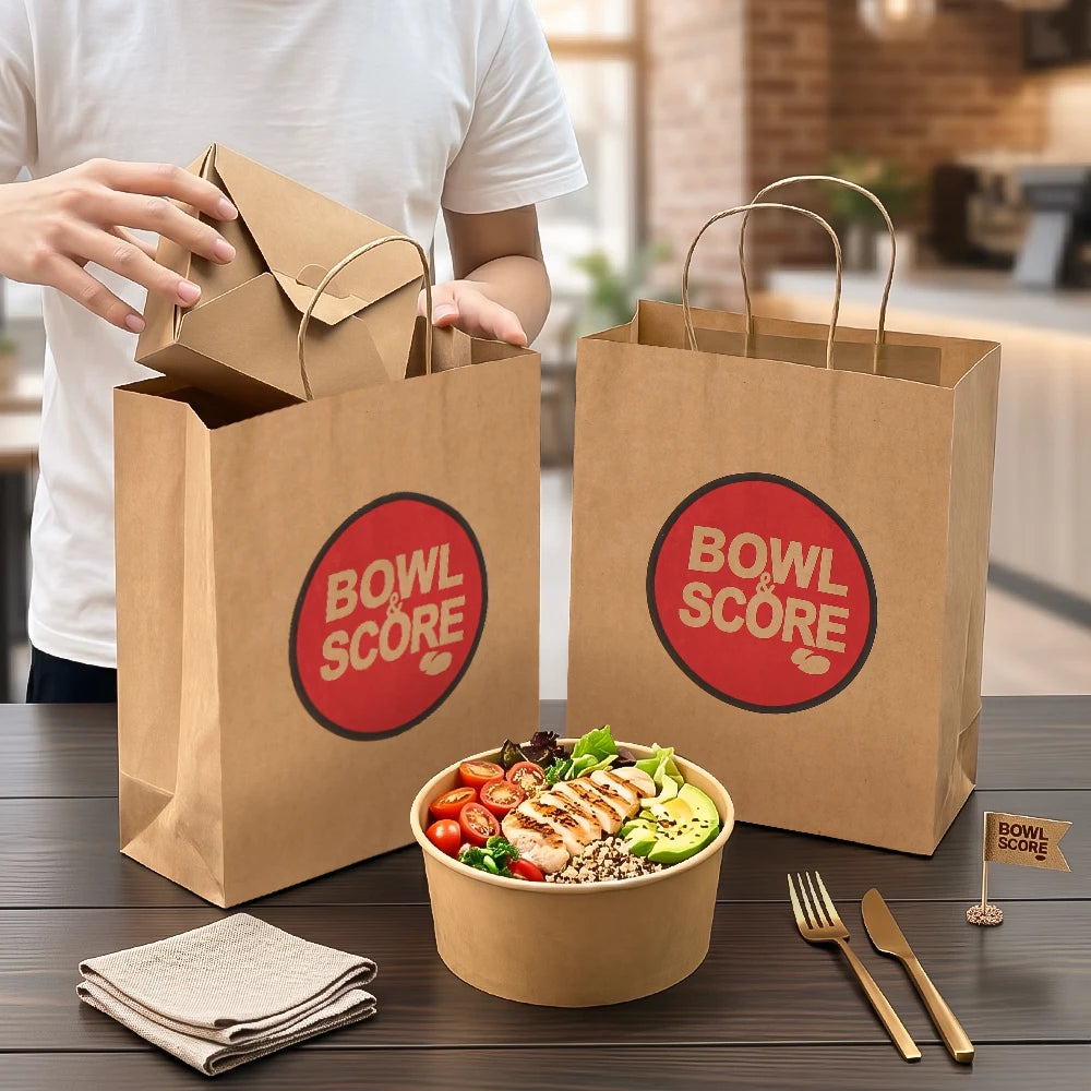 Custom Kraft Paper Takeaway Bags | Eco-Friendly Restaurant Bags