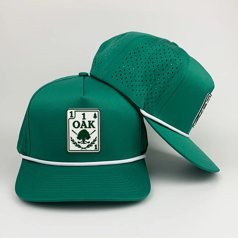 Waterproof Golf Hats Club Company Customized Sports 5 Panel Baseball Cap Hydro Breathable Rope with Rubber/PVC Logo Gorras