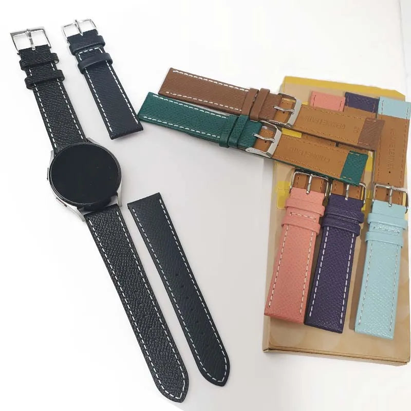Italian Epson Calf Leather Watch Band with Stainless Steel Buckle | Custom Smartwatch Straps Bulk