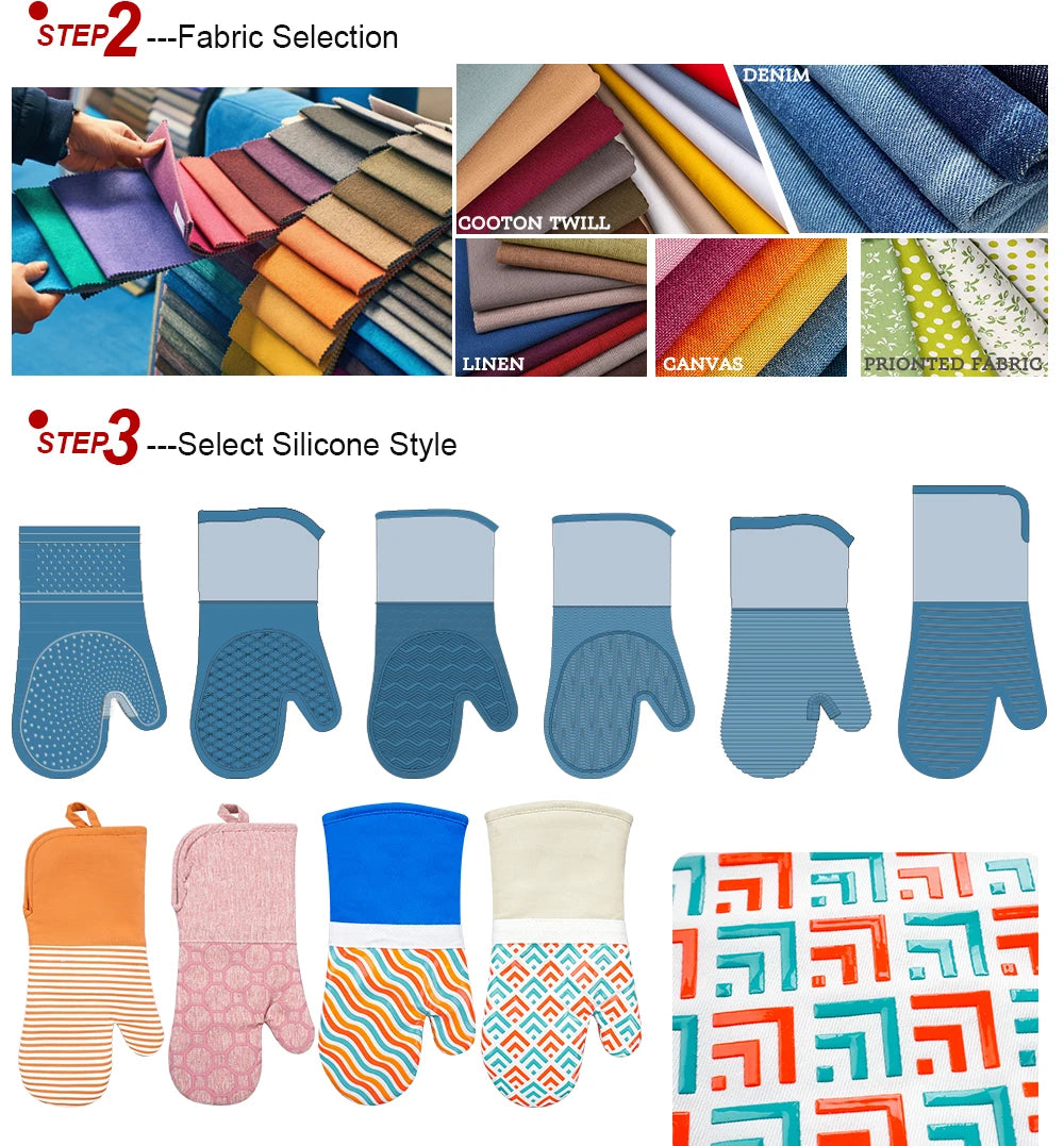 Printed Oven Mitts | Cotton Silicone Heat Resistant Gloves
