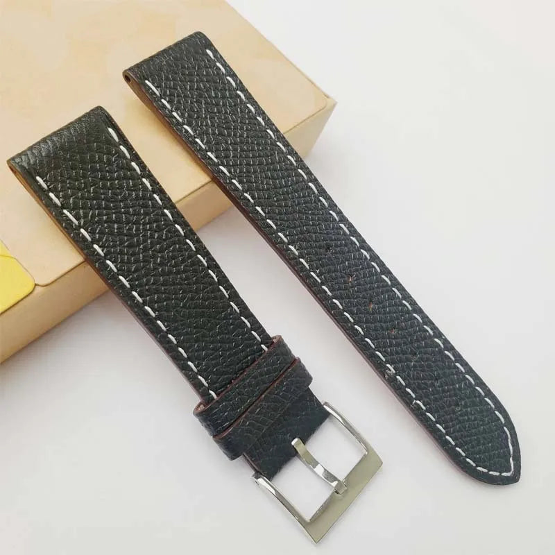 Italian Epson Calf Leather Watch Band with Stainless Steel Buckle | Custom Smartwatch Straps Bulk