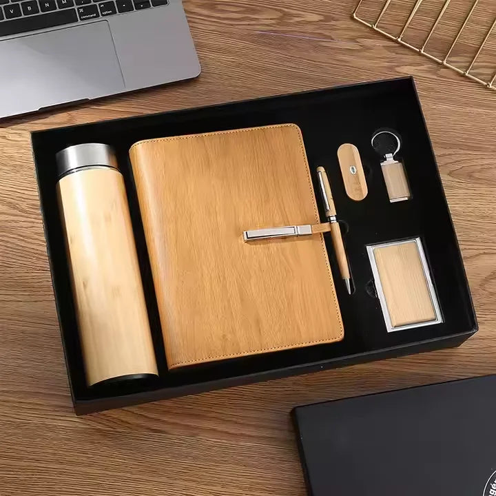 Custom Wooden Notebook Gift Set with Logo | 10 MOQ