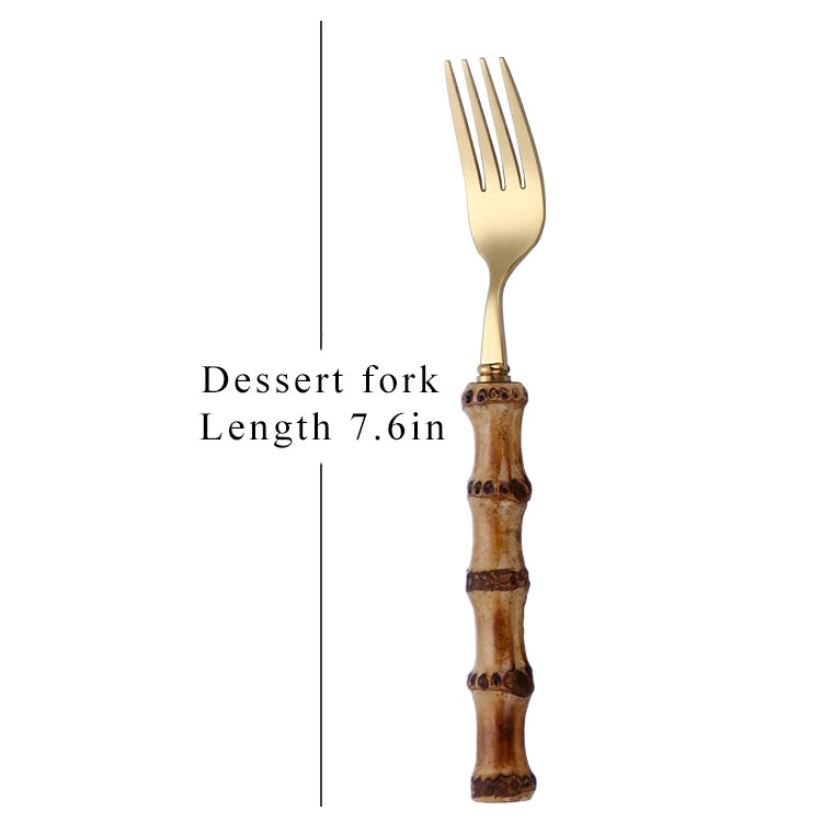 Vintage Bamboo Handle Flatware Set | Gold Mirror Polish | Custom Logo