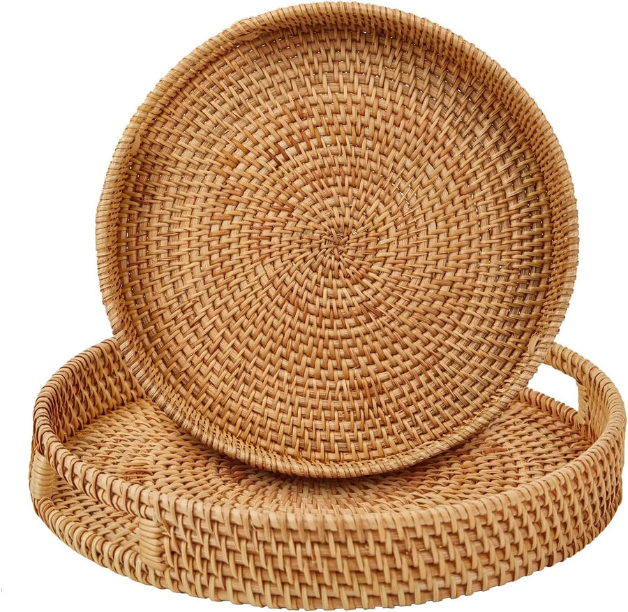 Wholesale Handwoven Rattan Trays | Round Serving Tray Organizers