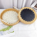 Double-Ear Rattan Fruit Plate | Hand-Woven | 50 MOQ | Colorful Shell