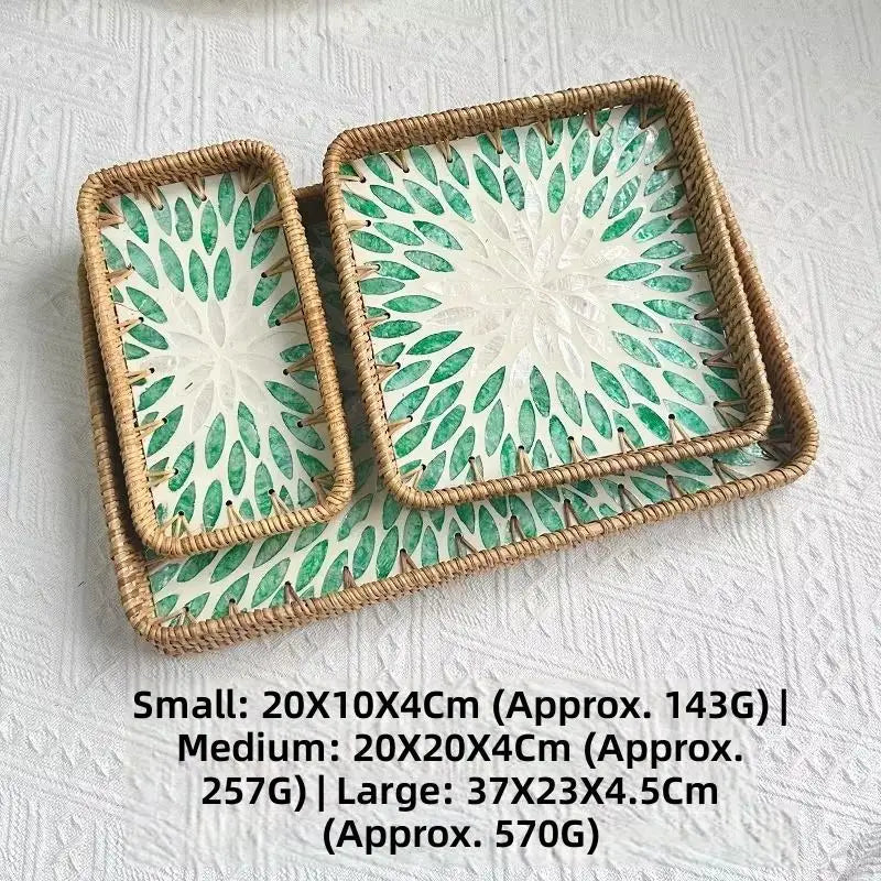 Custom Rattan Trays with Logo – Mother of Pearl Inlay, 5 MOQ