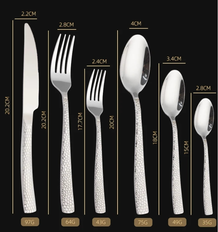 Hammer Pattern Tableware Set | 6-Piece Stainless Steel | Hotel MOQ 50