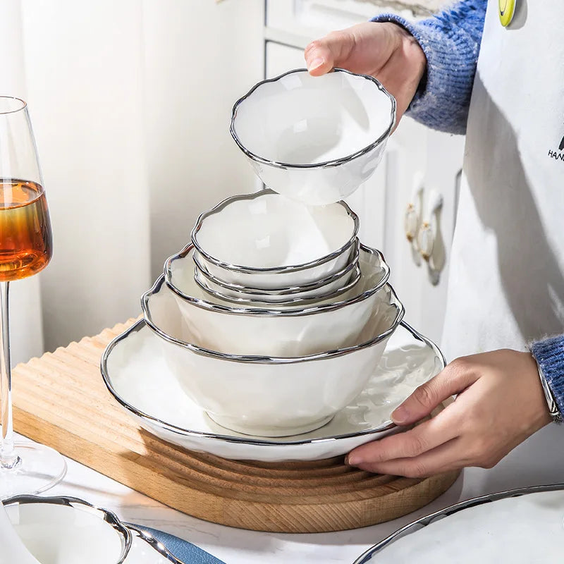 Silver Edge Ceramic Dinnerware Set | 20 MOQ | European Style | Luxury