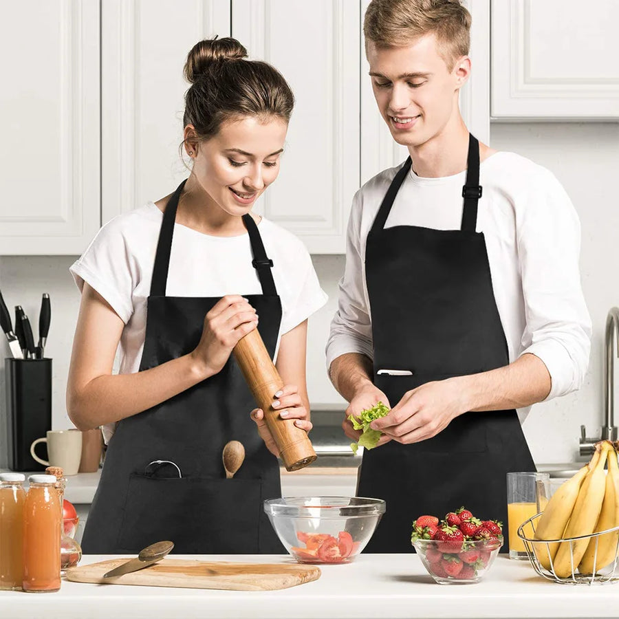 Custom Logo Unisex Bib Aprons with 2 Pockets for Cooking Kitchen Advertising Adjustable Waterproof Extra Large Long Ties Apron