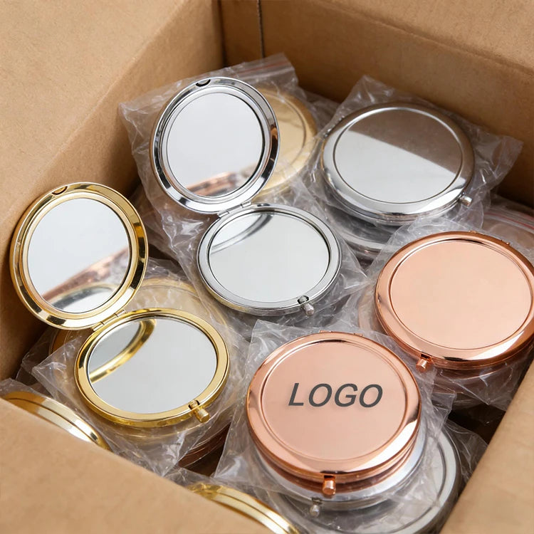 Double-Sided Magnifying Mirrors with Logo | Metal Frame | MOQ 10 pcs