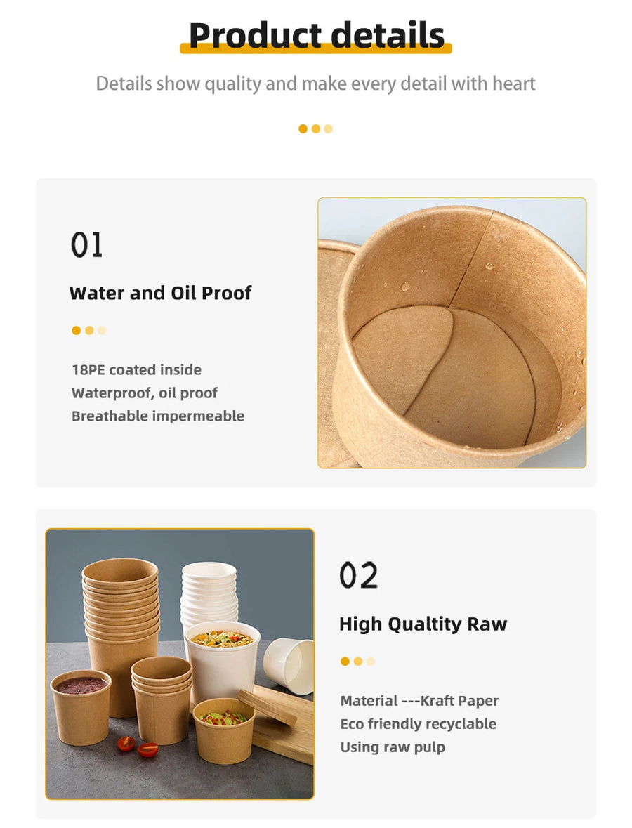 Custom Kraft Paper Bowls with Logo | 750ml Biodegradable Disposable