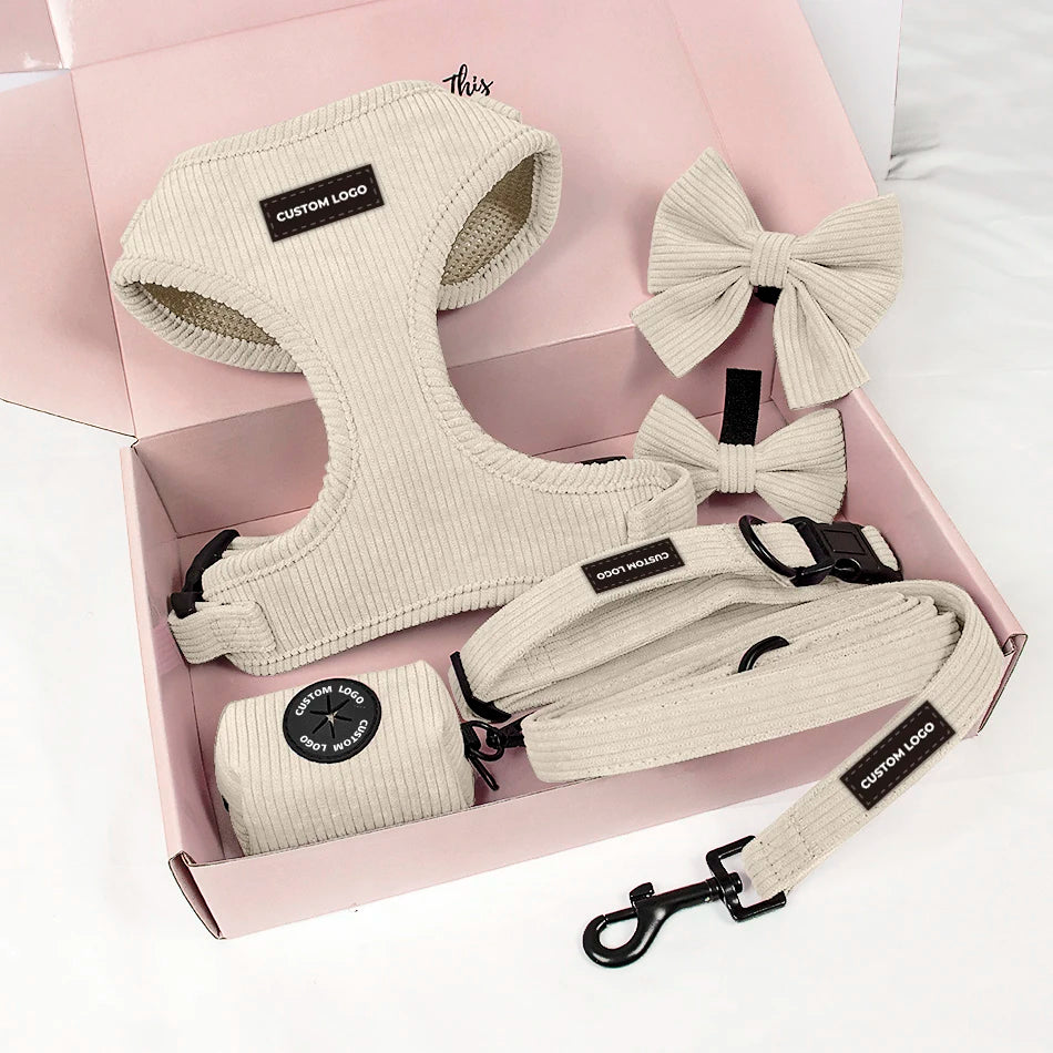 Custom Dog Harness with Logo | Pink Corduroy Leash Set MOQ 60