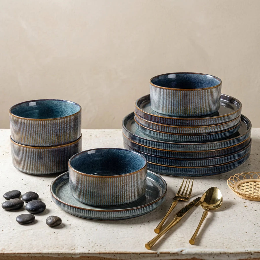 Reactive Glaze Stoneware Dinner Set 12-Piece | OEM/ODM | 500 MOQ