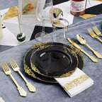 Black Gold Rim Plastic Plates — 2 MOQ, 45-Day Lead, Premium Event