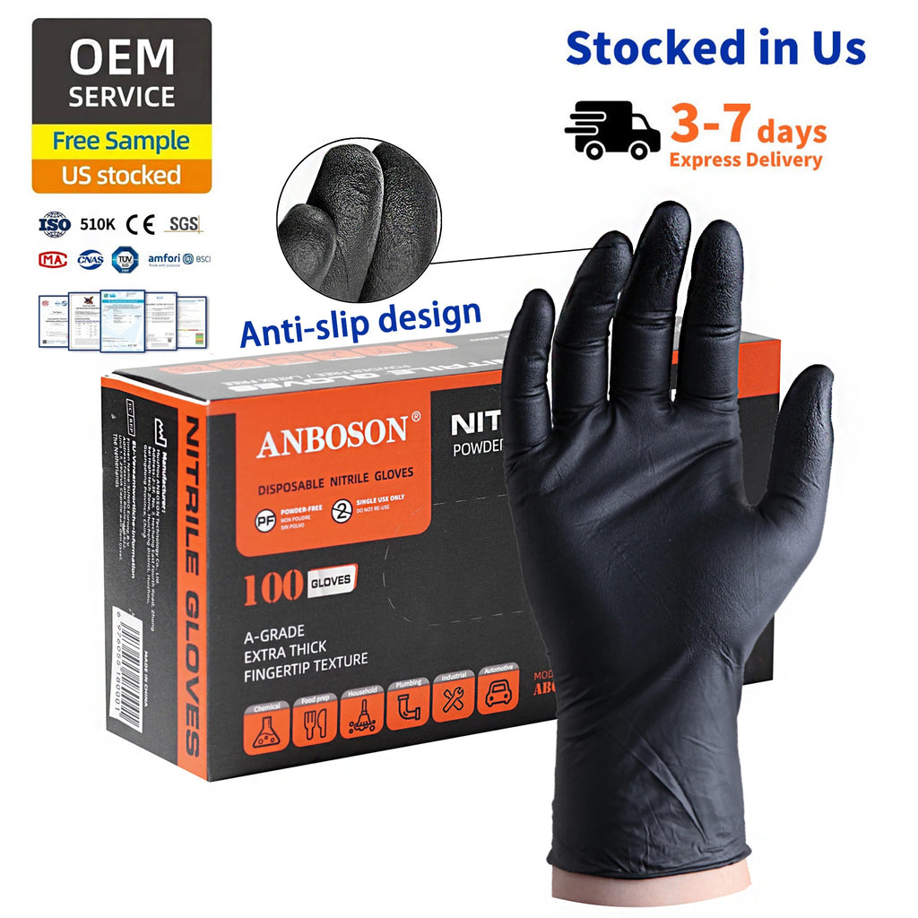 510K Certified Nitrile Gloves 9" Black | Medical Food Tattoo Safety | Bulk Wholesale