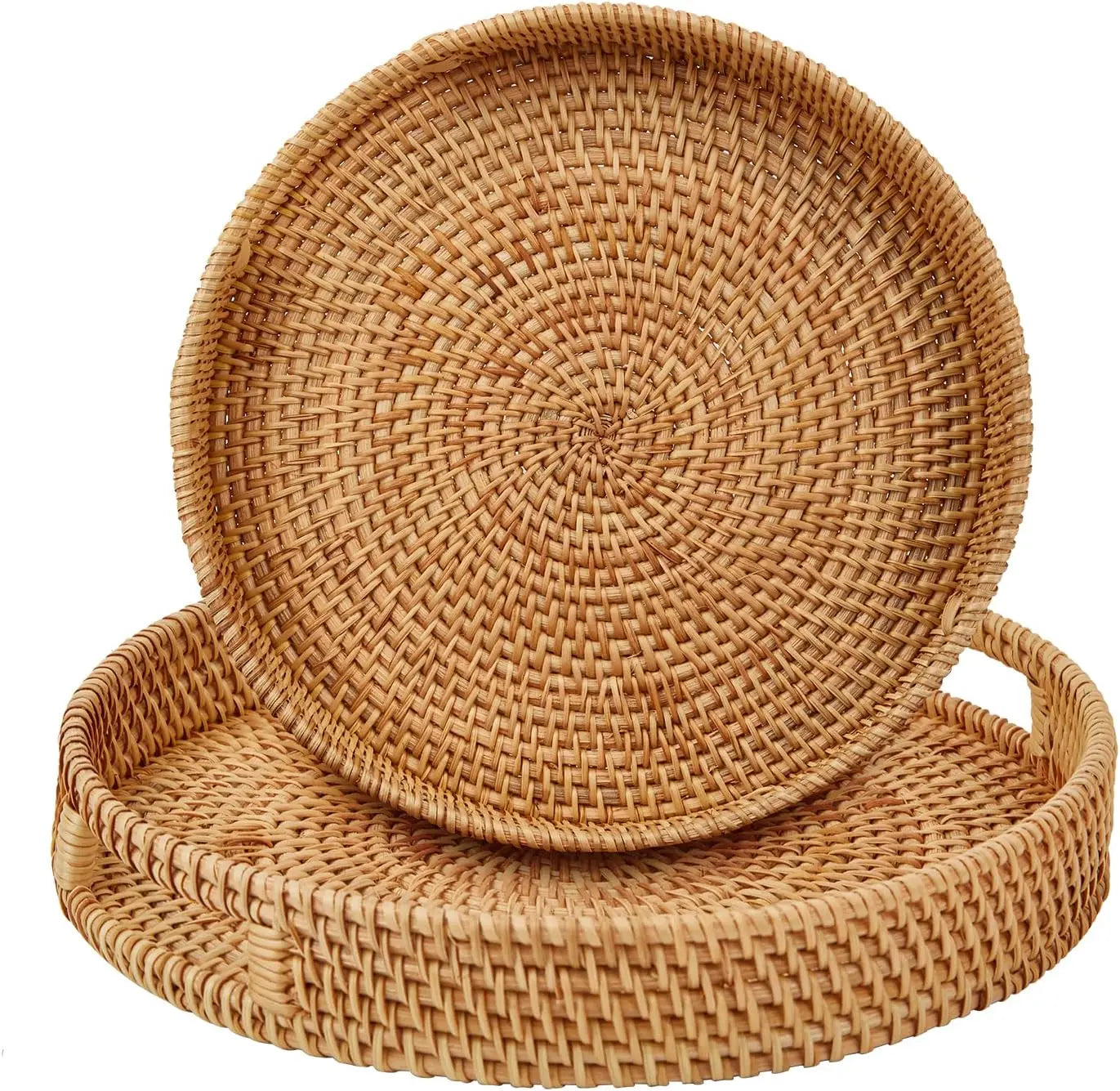 Wholesale Handwoven Rattan Trays | Round Serving Tray Organizers