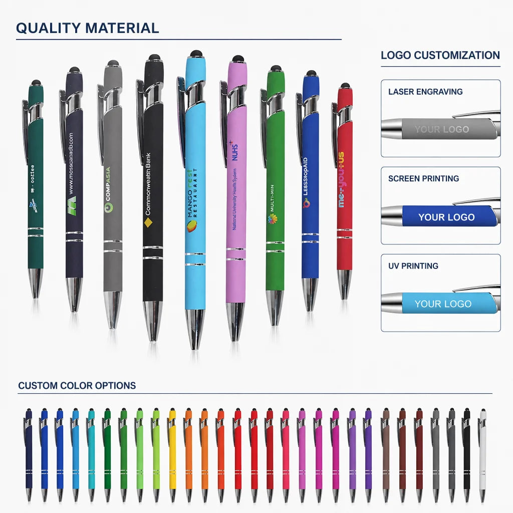Custom Metal Stylus Pen with Logo | 2-in-1 Ballpoint MOQ 100