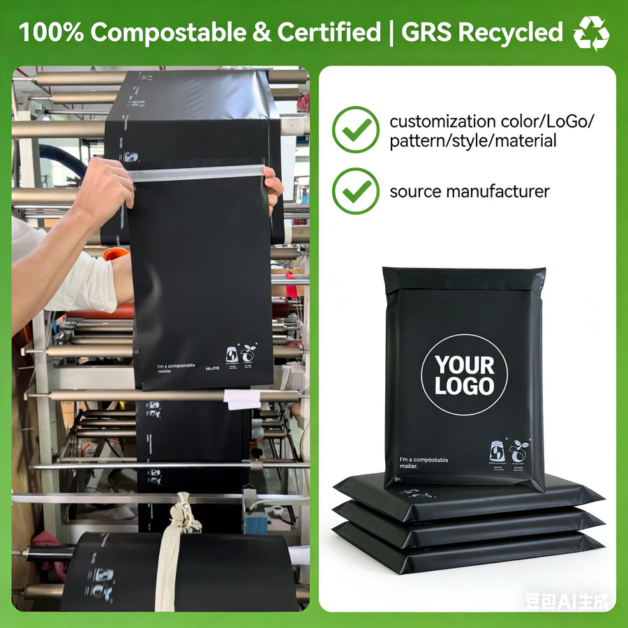 Custom Compostable Mailer Bags Wholesale | MOQ 3,000 Pcs