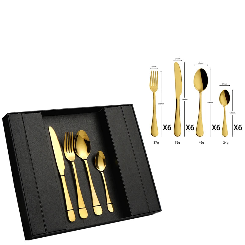 24-Piece Gold Flatware Set | PVD Coating | EU/FDA Certified | 100 MOQ