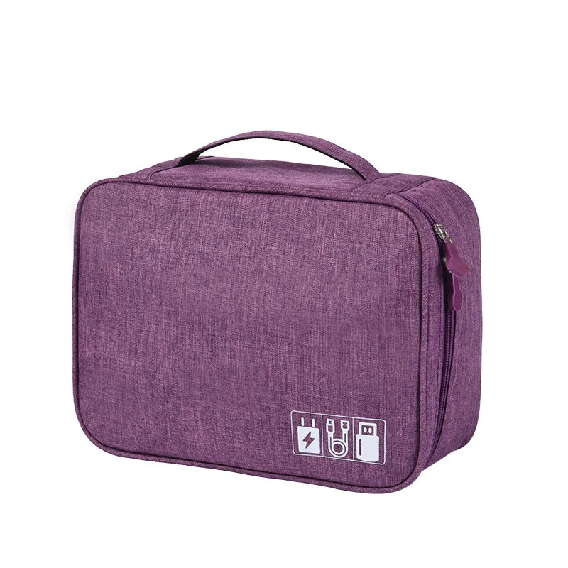 Custom Travel Electronics Organizer Bag 500pcs MOQ | Water-Resistant Cation Fabric, Logo Print