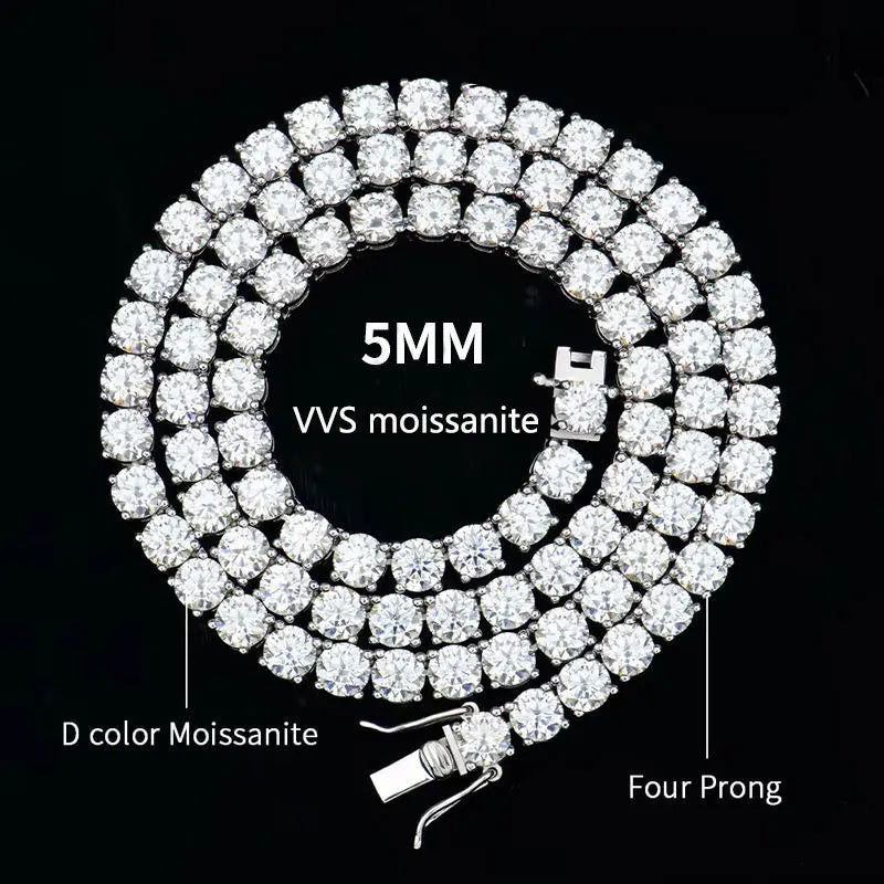 Moissanite Tennis Chain 925 Silver | Custom Logo, MOQ 1