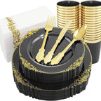 Black Gold Rim Plastic Plates — 2 MOQ, 45-Day Lead, Premium Event