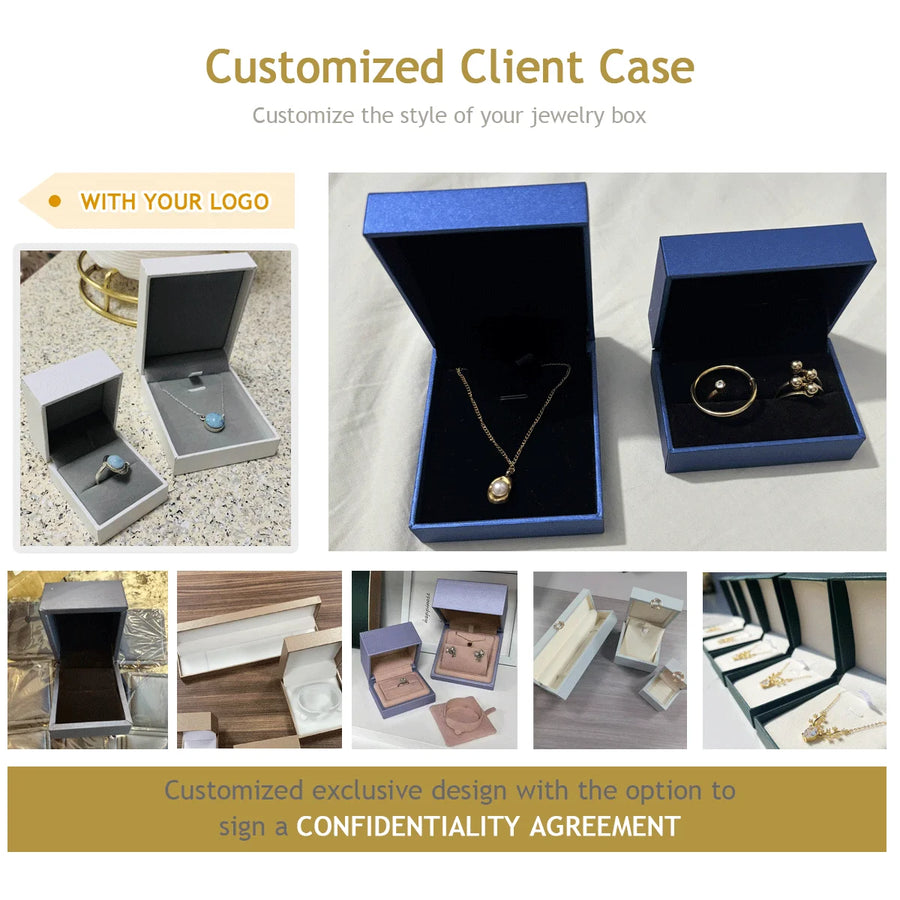 Custom PU Leather Jewelry Box with Embossing | Navy Blue | 31-Day Lead Time