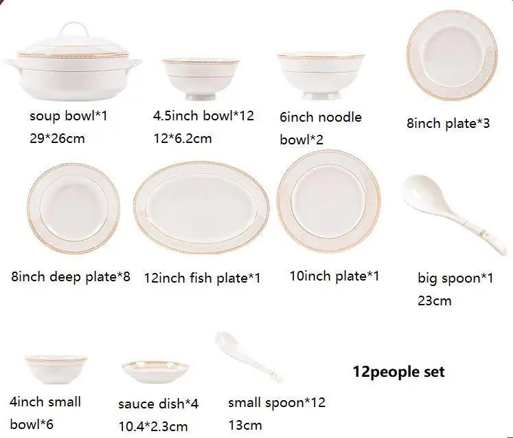 24pcs Embossed Gold Porcelain Tableware Set | Luxury Bone China