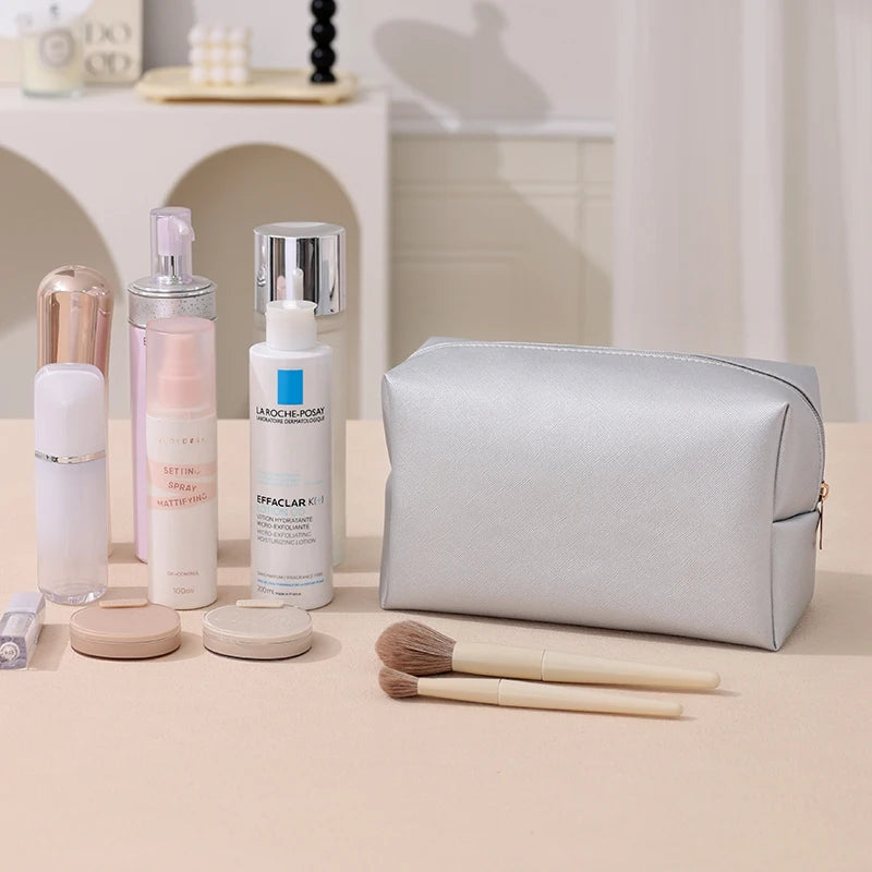 Custom logo Minimalist PU Makeup Pouch for Travel and Daily Toiletry Storage
