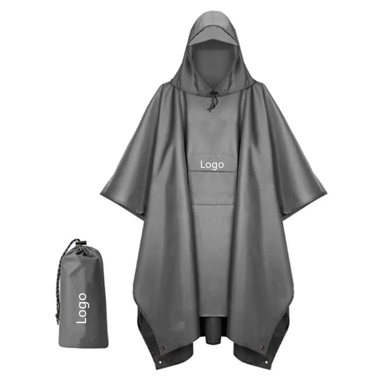 Multifunctional PVC Hooded Rain Poncho Waterproof Raincoat Outdoor Camping Hiking Climbing Recyclable Rain Gear Logo Decoration
