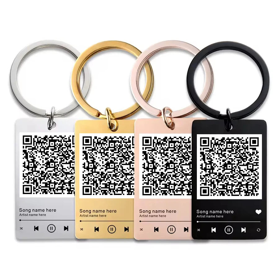 Custom Stainless Steel QR Code Keychain 500pcs MOQ | 6-Color Letterpress | Spotify Music Keyring